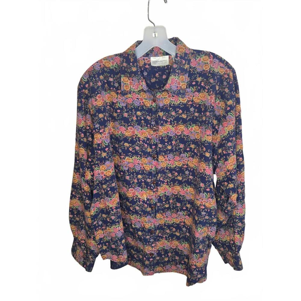 Vintage Elisabeth Liz Claiborne Floral Print Women's Blouse Size 16